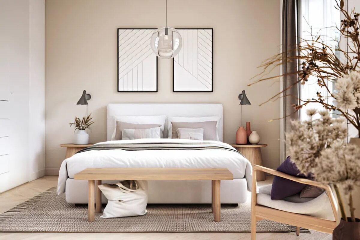 Bedroom interior painted in neutrals by a house painter in Elk River, MN