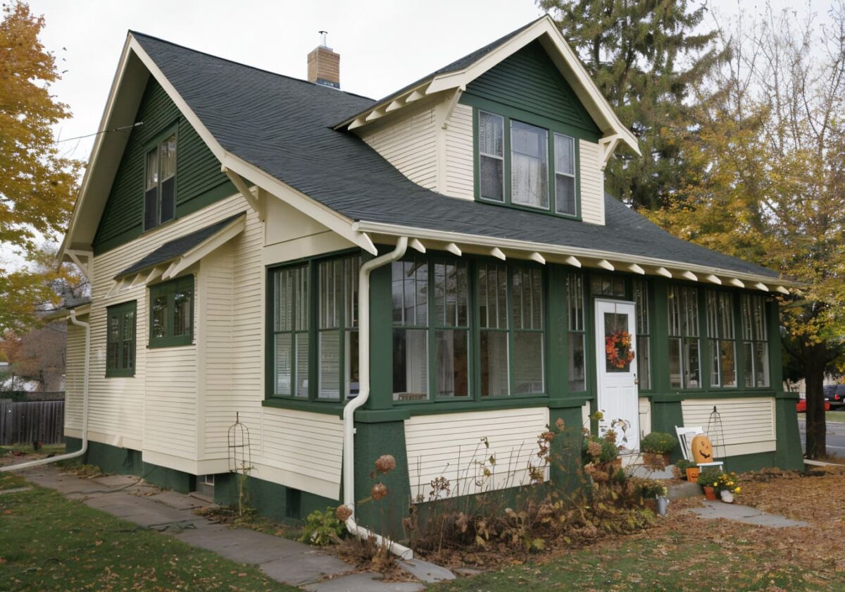 Residential Exterior Painting Cream And Green House Minneapolis, MN