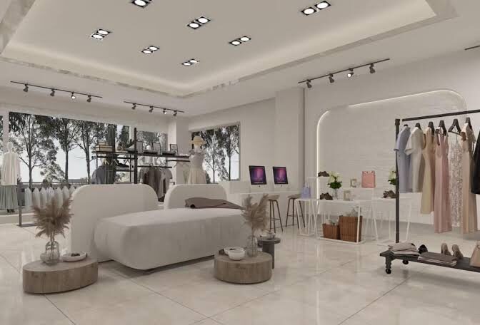 Retail interior with crisp white painted walls and clean architectural finishes by a painting company in St. Michael, MN.